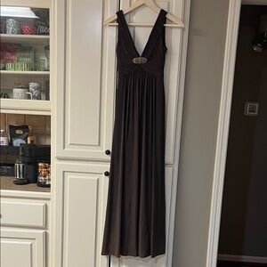 BCBGMaxAzria Brown Sleeveless V-Neck Maxi Dress with Embellished Empire Waist